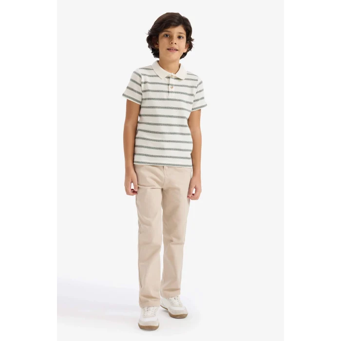 Defacto G6731A8ER105 Ekru Polo Yaka Çizgili Tişört Erkek Çocuk