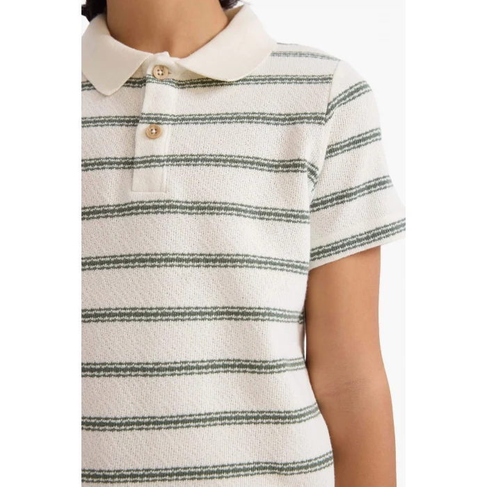 Defacto G6731A8ER105 Ekru Polo Yaka Çizgili Tişört Erkek Çocuk