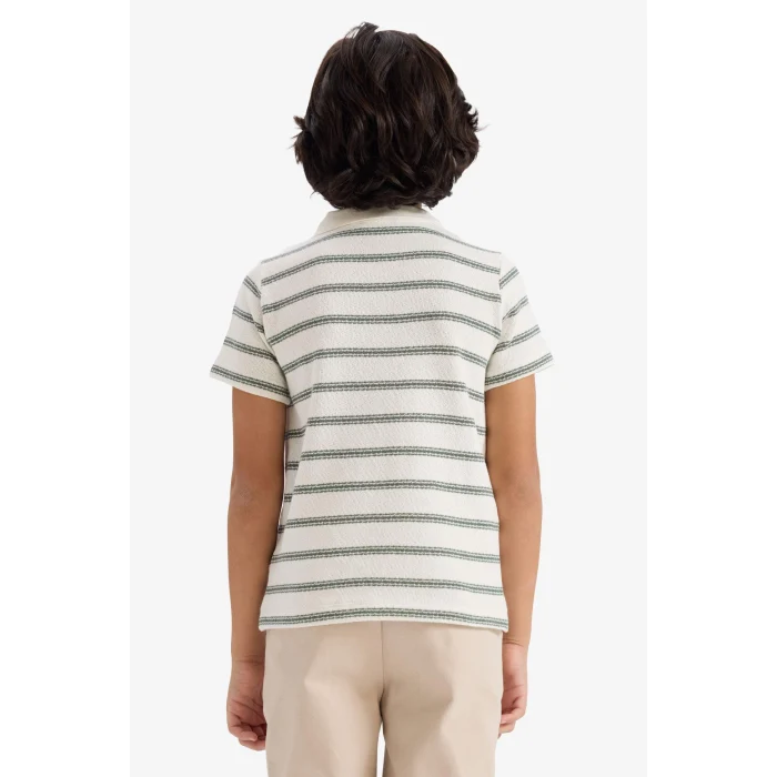 Defacto G6731A8ER105 Ekru Polo Yaka Çizgili Tişört Erkek Çocuk