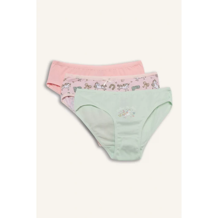 Defacto G8518A8PN190 Pembe %100 Pamuklu Unıcorn Baskılı Penye 3lü Slip Külot Kız Çocuk