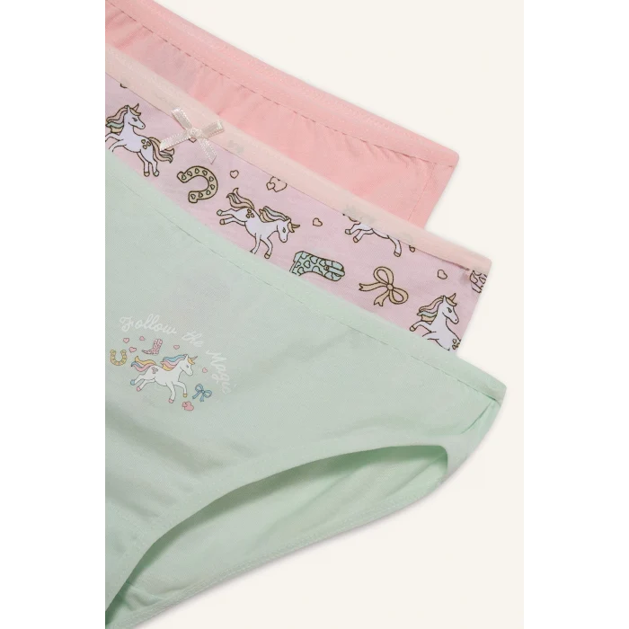 Defacto G8518A8PN190 Pembe %100 Pamuklu Unıcorn Baskılı Penye 3lü Slip Külot Kız Çocuk