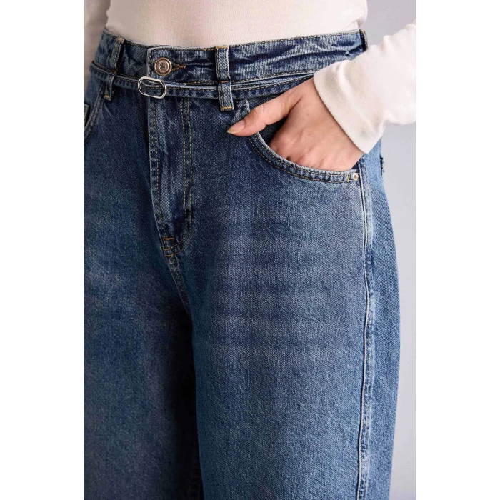 Defacto G8867AXNM28 Mavi %100 Pamuk Barrel Fıt Normal Bel Jean Pantolon