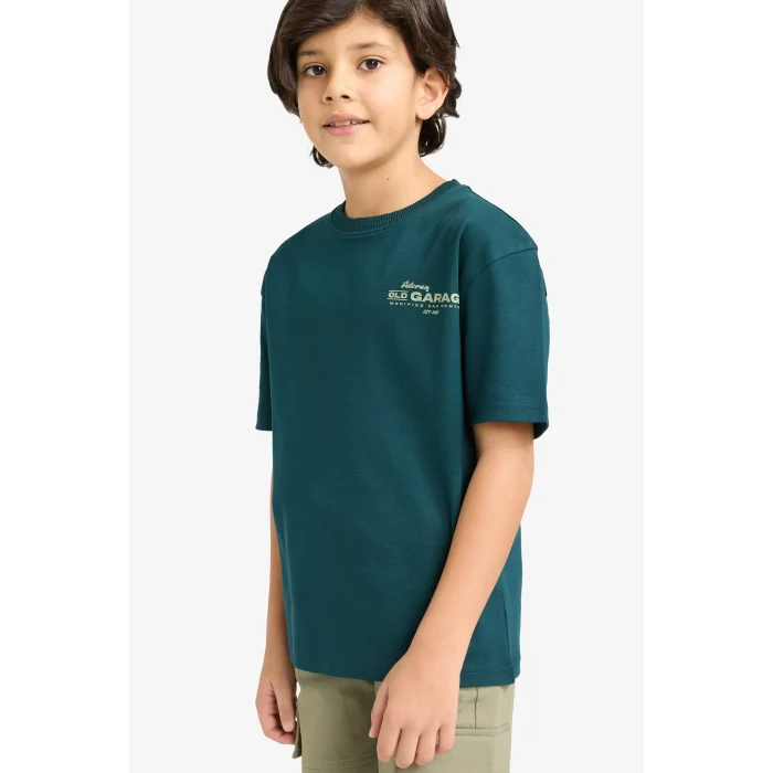Defacto G6485A8GN465 Yeşil Oversıze Baskılı Kısa Kollu Tişört Erkek Çocuk