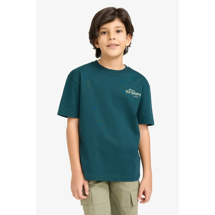 Defacto G6485A8GN465 Yeşil Oversıze Baskılı Kısa Kollu Tişört Erkek Çocuk