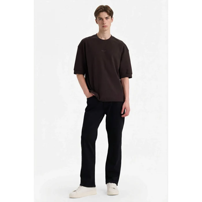 Defacto F8144AXBN337 Kahve Nefes Alabilen Loose Fıt Baskılı Tişört