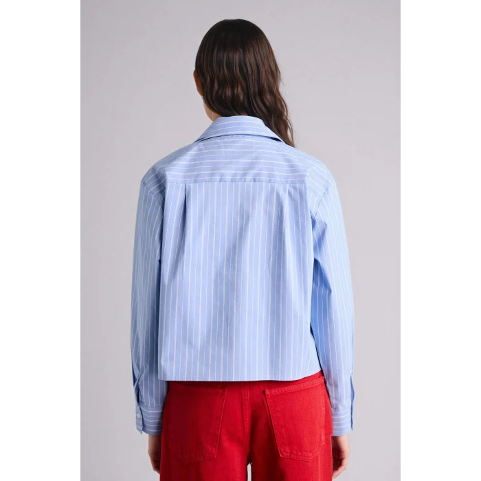 Defacto G9488AXBE553 Mavi Oversıze Gömlek Yaka Bengalin Uzun Kollu Gömlek