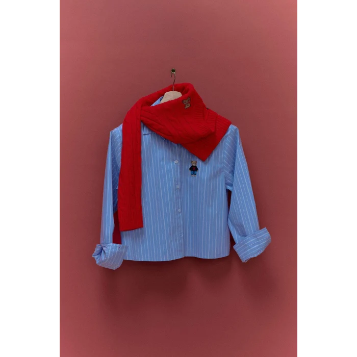 Defacto G9488AXBE553 Mavi Oversıze Gömlek Yaka Bengalin Uzun Kollu Gömlek