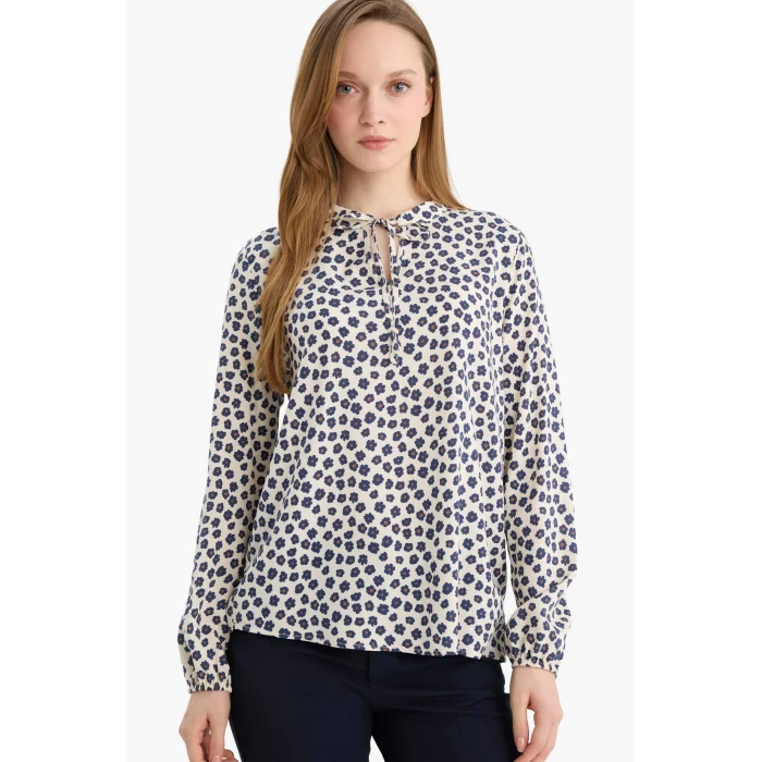 Defacto N1809AZNV253 Lacivert Regular Fit Desenli Bluz