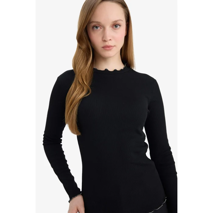 Defacto E9540AXBK27 Siyah Fitilli Kaşkorse Tişört Tunik