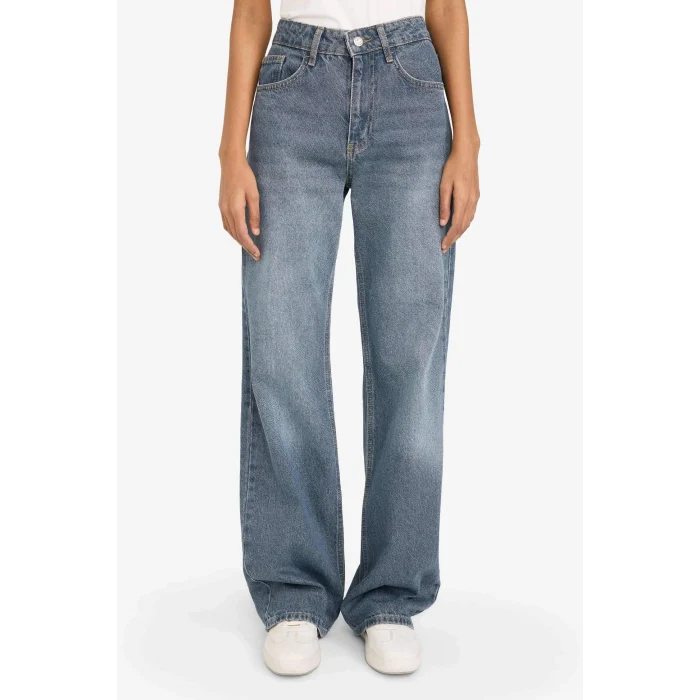 Defacto F5527AXNM28 Mavi %100 Pamuk Straıght Wıde Jean Pantolon