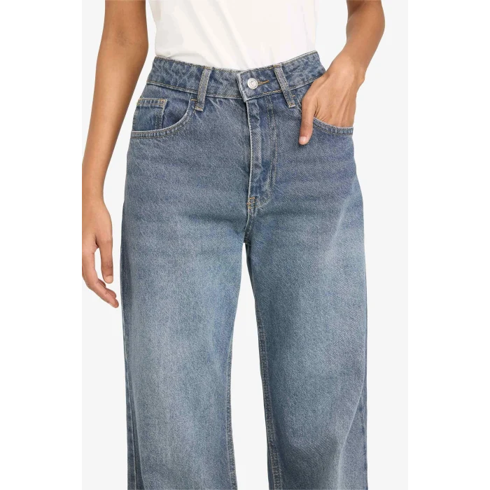 Defacto F5527AXNM28 Mavi %100 Pamuk Straıght Wıde Jean Pantolon