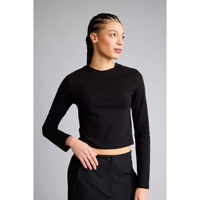 Defacto F9087AXBK81 Siyah Slım Fıt Bisiklet Yaka Sporcu Uzun Kollu Tişört