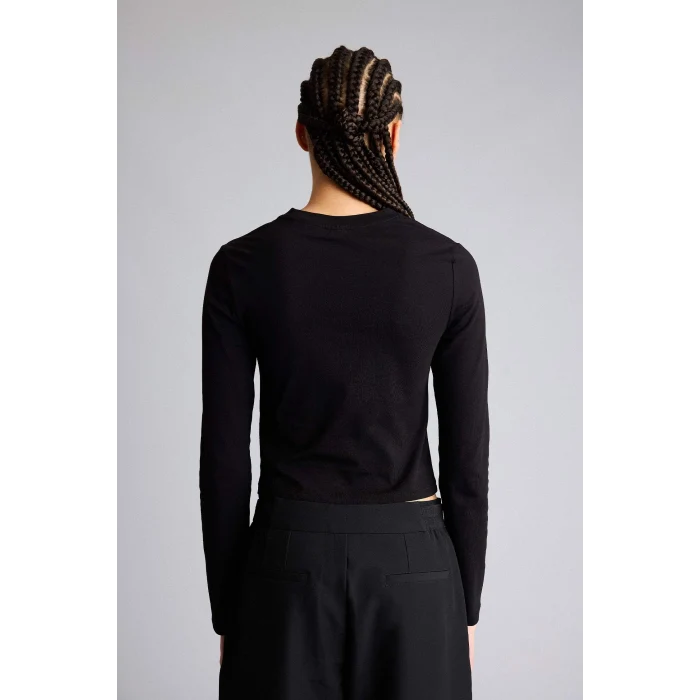 Defacto F9087AXBK81 Siyah Slım Fıt Bisiklet Yaka Sporcu Uzun Kollu Tişört