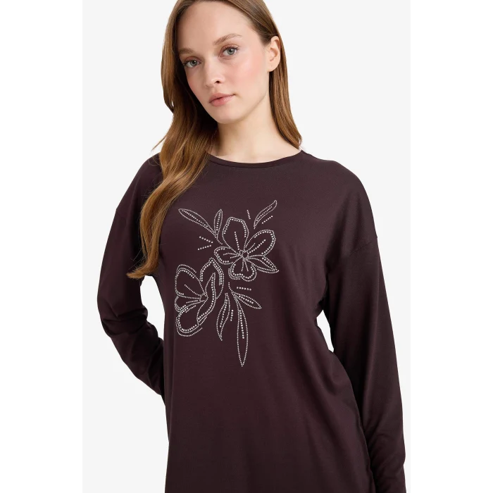 Defacto G2799AXBN340 Kahve Relax Fıt Bisiklet Yaka Uzun Kollu Tişört