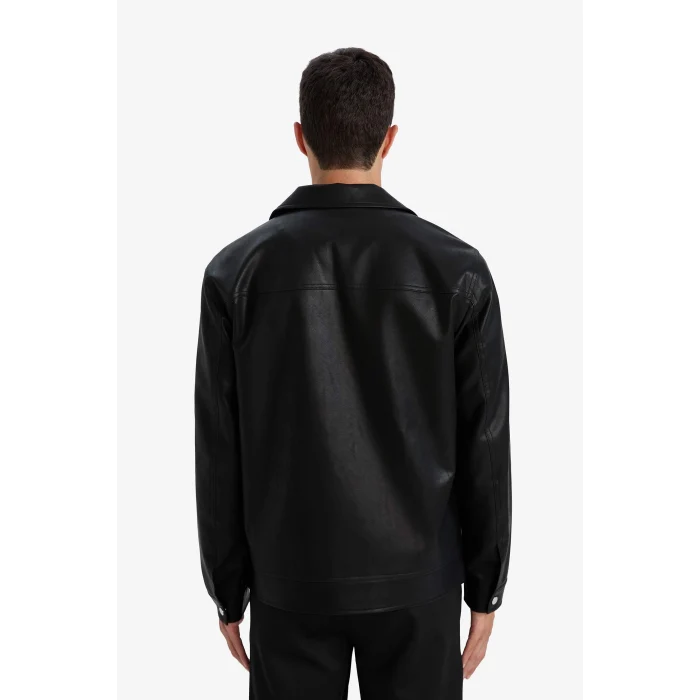 Defacto F7745AXBK27 Siyah Slim Fıt Astarlı Fermuarlı Suni Deri Mont