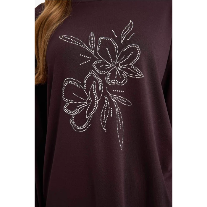 Defacto G2799AXBN340 Kahve Relax Fıt Bisiklet Yaka Uzun Kollu Tişört