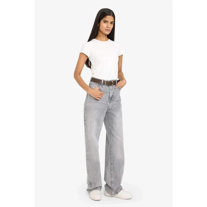 Defacto F5522AXNM55 Gri %100 Pamuk 90s Wıde Leg Jean Pantolon