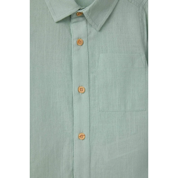 Defacto G7092A5GN1123 Yeşil Flamlı Poplin Gömlek Erkek Bebek