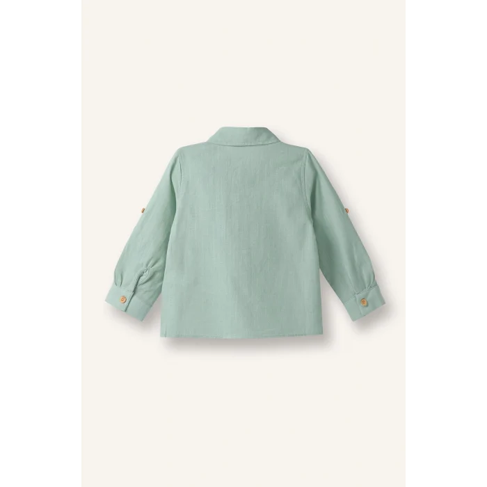 Defacto G7092A5GN1123 Yeşil Flamlı Poplin Gömlek Erkek Bebek