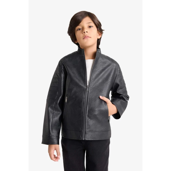 Defacto F6154A8BK27 Siyah Su İtici Suni Deri Mont Erkek Çocuk