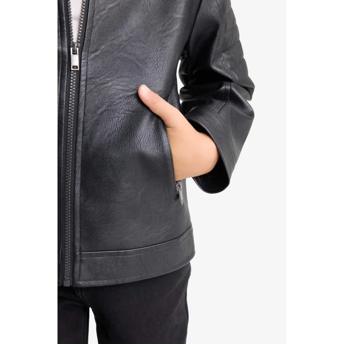 Defacto F6154A8BK27 Siyah Su İtici Suni Deri Mont Erkek Çocuk