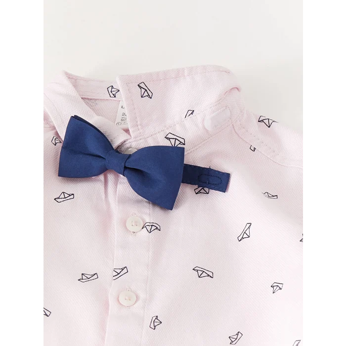 LCW baby Pembe Baskılı Erkek Bebek Gömlek ve Papyon 2li