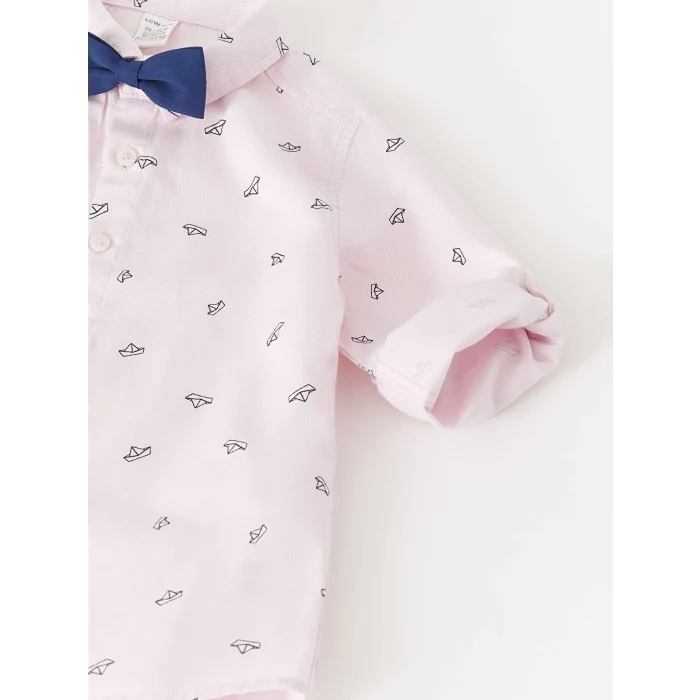 LCW baby Pembe Baskılı Erkek Bebek Gömlek ve Papyon 2li