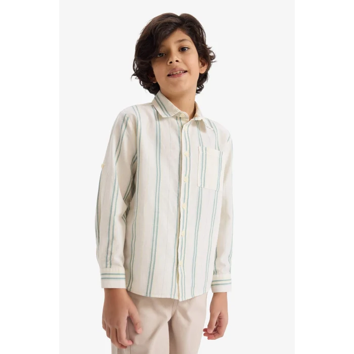 Defacto G6726A8ER238 Ekru Erkek Çocuk Çizgili Uzun Kollu Gömlek
