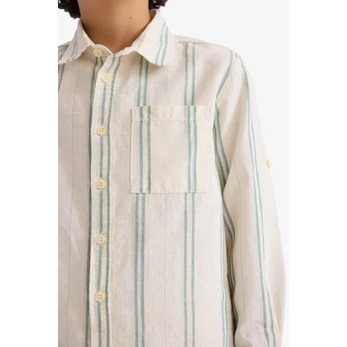 Defacto G6726A8ER238 Ekru Erkek Çocuk Çizgili Uzun Kollu Gömlek