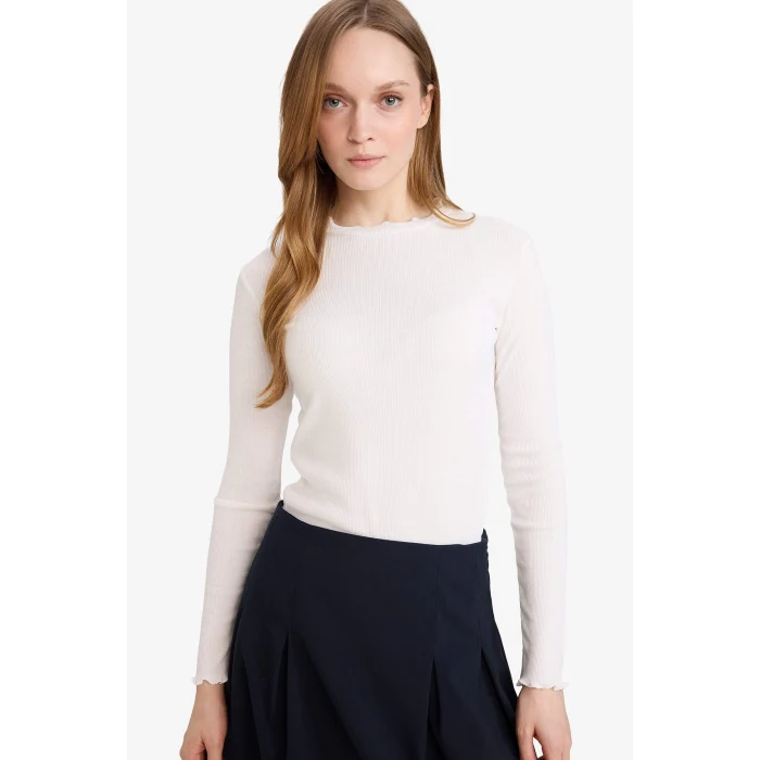 Defacto B2389AXER105 Ekru Fitilli Kaşkorse Basic Tişört