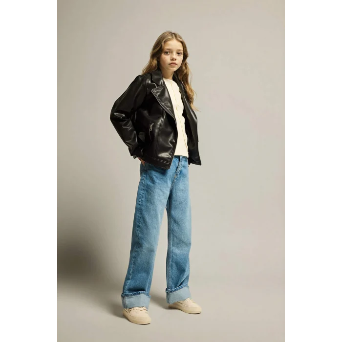 Defacto G6969A8NM28 Mavi Straıght Wıde Duble Paça Jean Pantolon Kız Çocuk