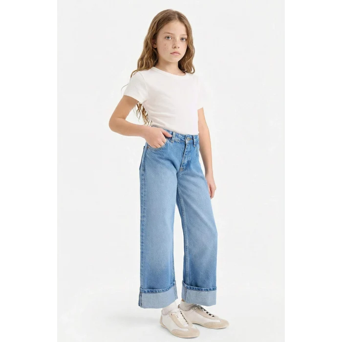 Defacto G6969A8NM28 Mavi Straıght Wıde Duble Paça Jean Pantolon Kız Çocuk
