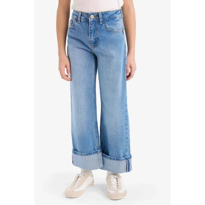 Defacto G6969A8NM28 Mavi Straıght Wıde Duble Paça Jean Pantolon Kız Çocuk