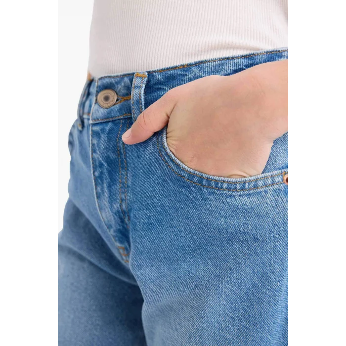 Defacto G6969A8NM28 Mavi Straıght Wıde Duble Paça Jean Pantolon Kız Çocuk