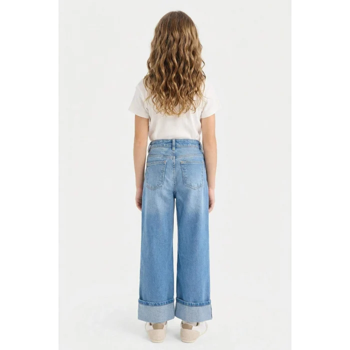Defacto G6969A8NM28 Mavi Straıght Wıde Duble Paça Jean Pantolon Kız Çocuk