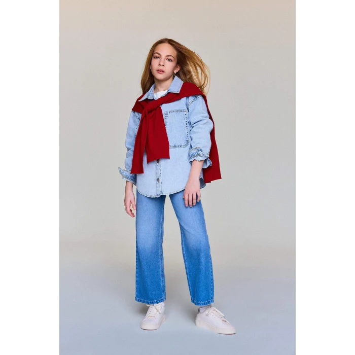 Defacto G4648A8NM39 Mavi 90s Wıde Leg Geniş Paça Jean Pantolon Kız Çocuk