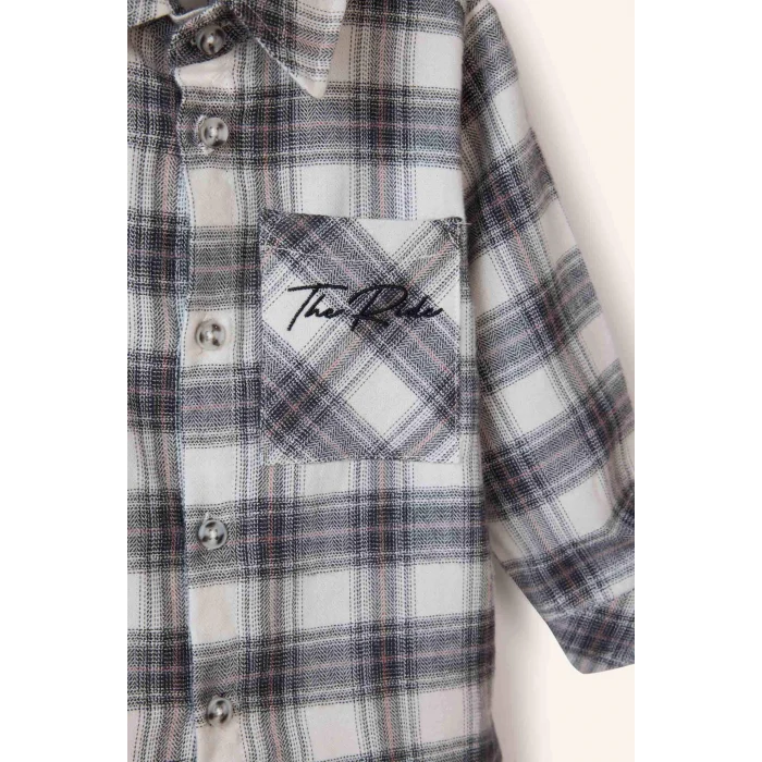 Defacto G6141A5ER105 Ekru Kareli Flanel Uzun Kollu Gömlek Erkek Bebek