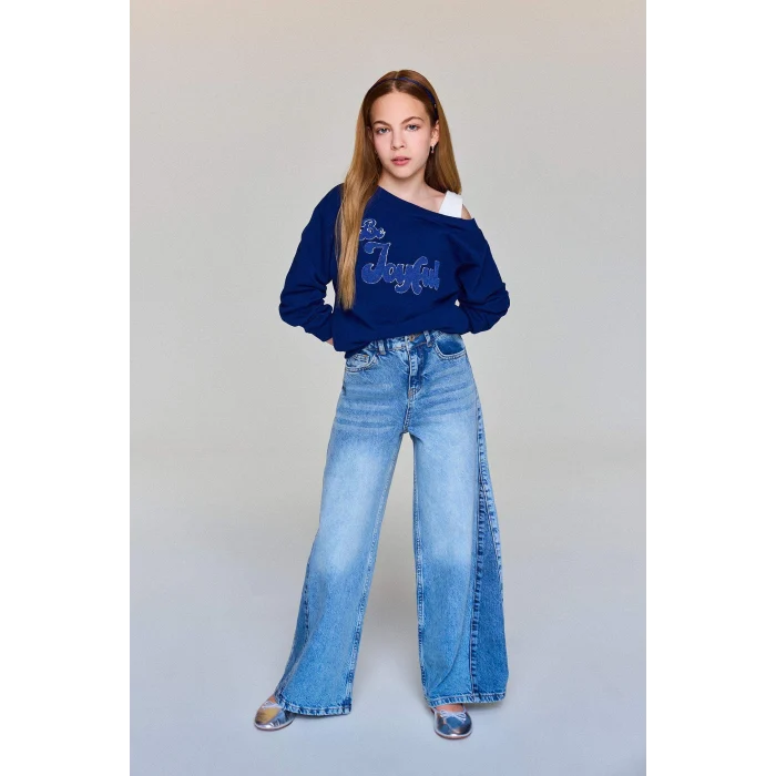 Defacto G6934A8NM28 Mavi Wıde Leg Jean Pantolon Kız Çocuk