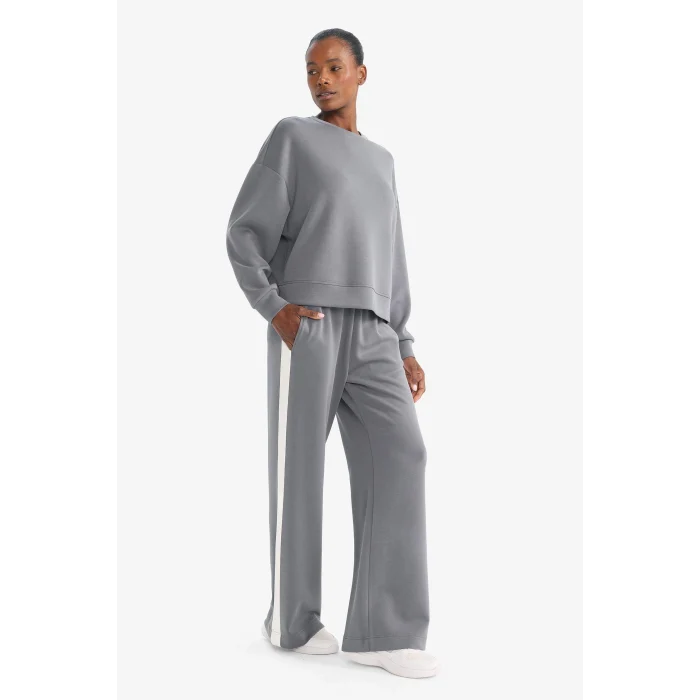 Defacto F8360AXGR463 Gri Wıde Leg Cepli Modal Eşofman Altı