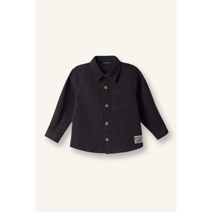 Defacto G7096A5AR138 Antrasit Polo Yaka Müslin Uzun Kollu Gömlek Erkek Bebek