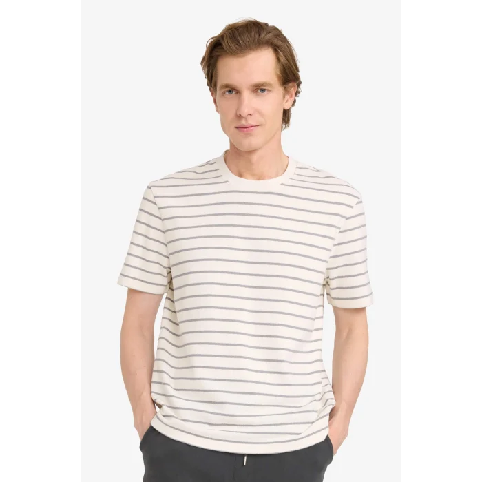 Defacto F9673AXGR67 Gri REGULAR FIT %100 Pamuk Çizgili Tişört