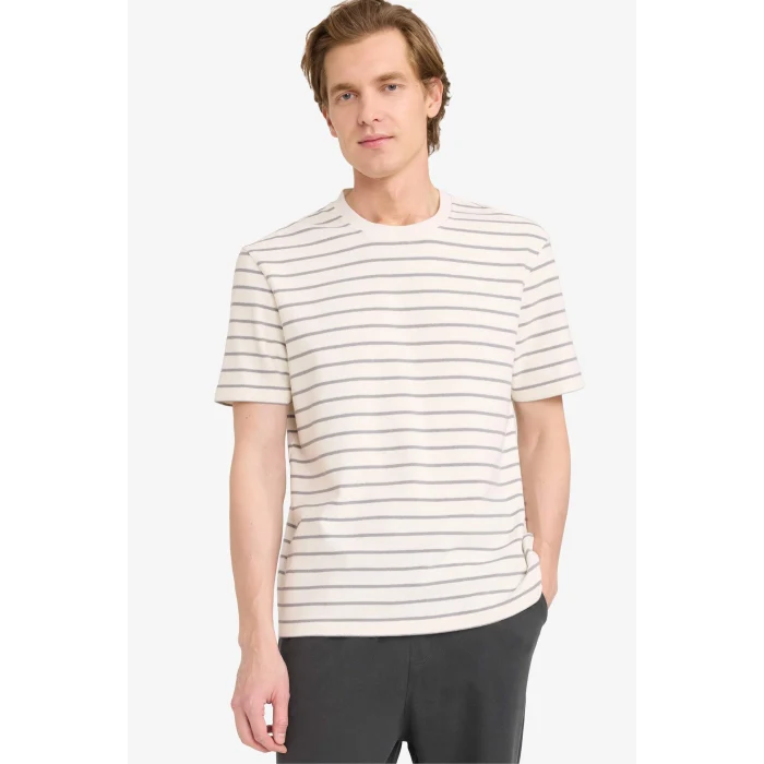 Defacto F9673AXGR67 Gri REGULAR FIT %100 Pamuk Çizgili Tişört
