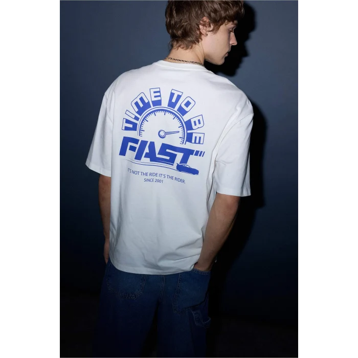 Defacto F5346AXER105 Ekru Fast & Furious Boxy Fıt Kısa Kollu Tişört