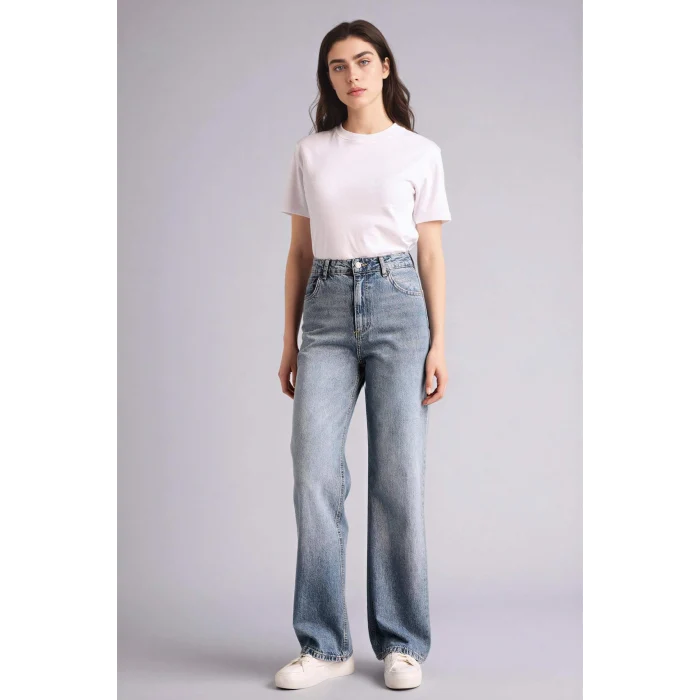 Defacto G8835AXNM34 Mavi 90s Wıde Leg Yüksek Bel Jean Yıkamalı Pantolon