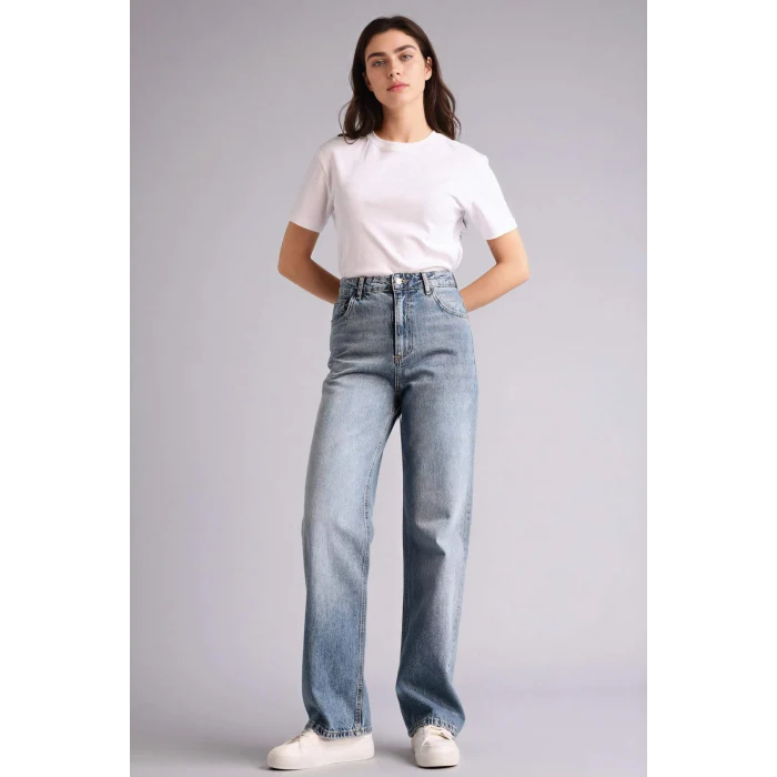 Defacto G8835AXNM34 Mavi 90s Wıde Leg Yüksek Bel Jean Yıkamalı Pantolon