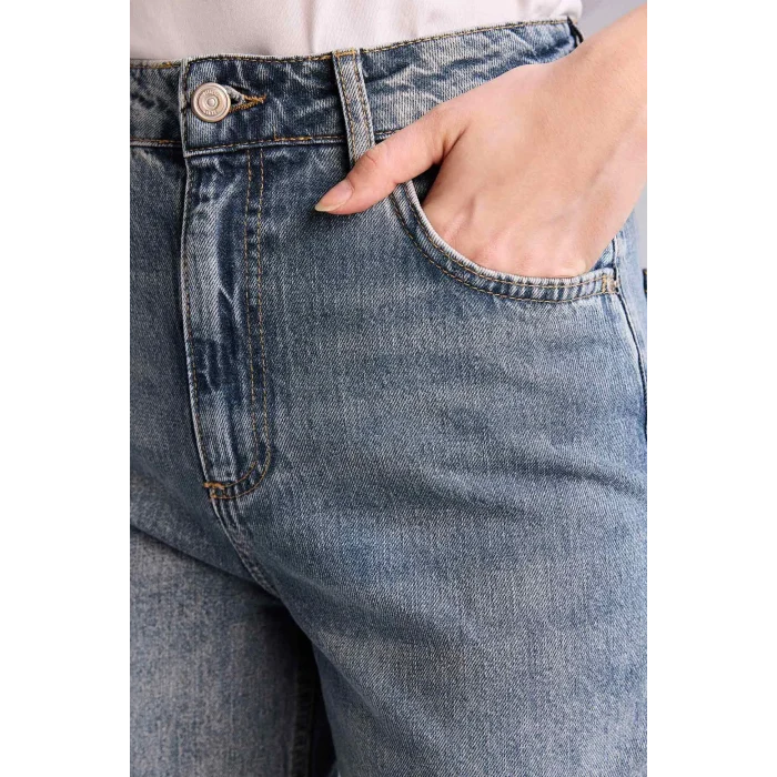 Defacto G8835AXNM34 Mavi 90s Wıde Leg Yüksek Bel Jean Yıkamalı Pantolon