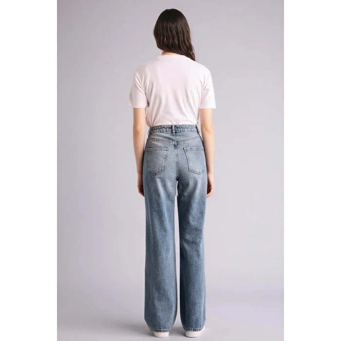 Defacto G8835AXNM34 Mavi 90s Wıde Leg Yüksek Bel Jean Yıkamalı Pantolon