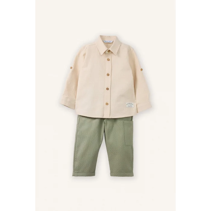 Defacto G7135A5BG286 Bej Müslin 2li Takım Gömlek Pantolon Erkek Bebek