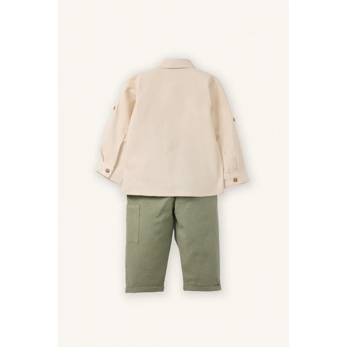 Defacto G7135A5BG286 Bej Müslin 2li Takım Gömlek Pantolon Erkek Bebek
