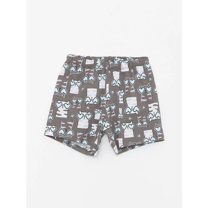 LCW Kids Lila Bisiklet Yaka Baskılı Kısa Kollu Kız Çocuk Şortlu Pijama Takımı